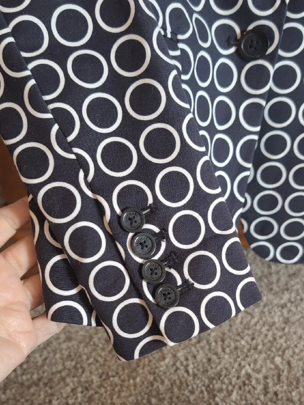 Michael Kors Fitted Black Blazer with White Circle Print
